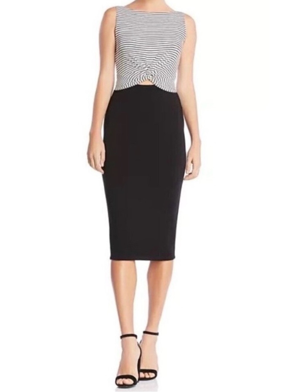 Bailey 44 Dress Size XS Black Cream Striped Twist Cutout Jersey Minimalist Chic